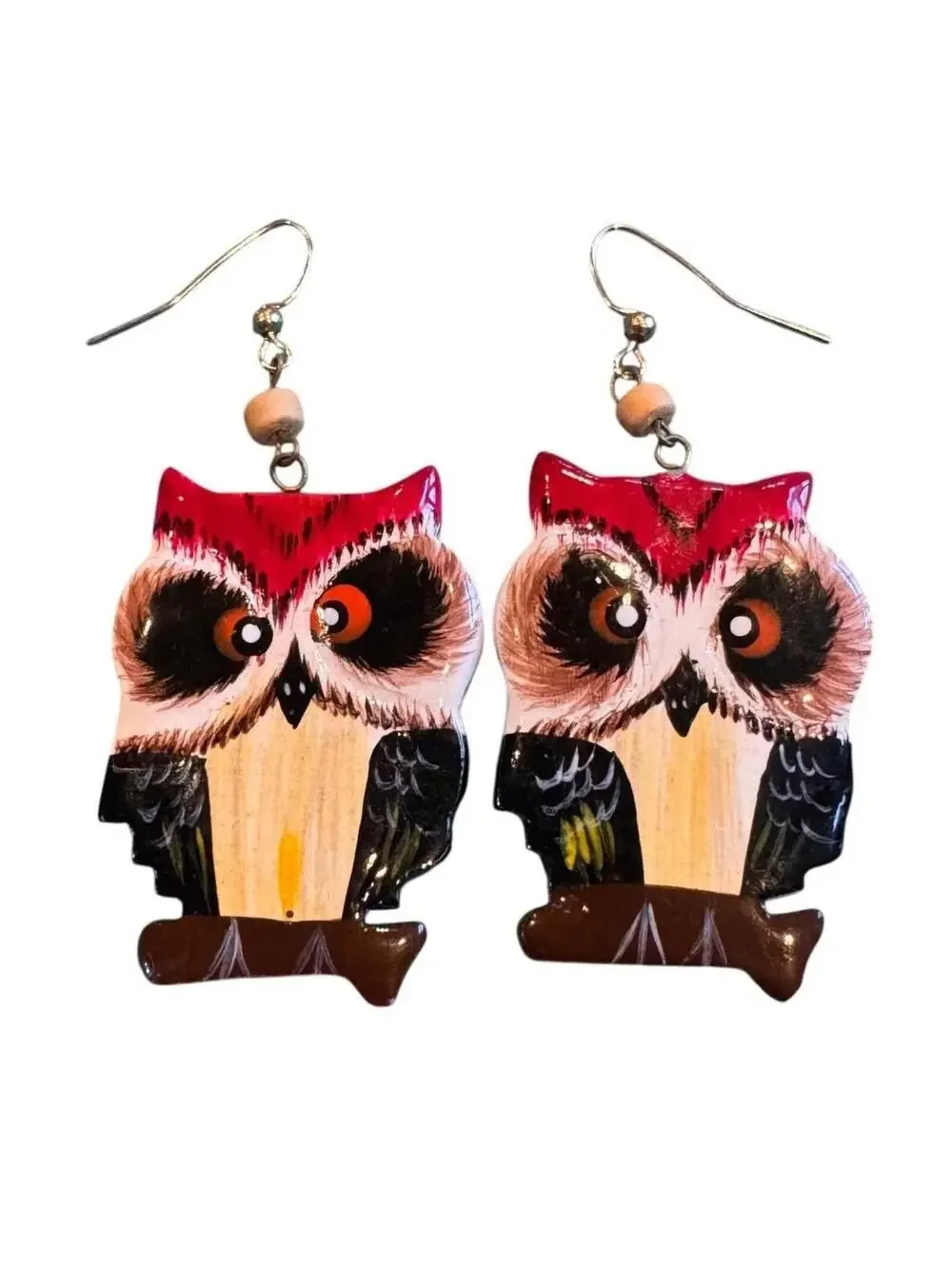 R253 Hand-Painted Owl Boho Statement Set(Necklace+Earrings) Lightweight R0000253